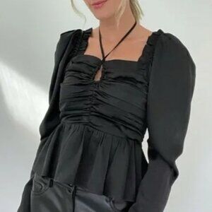 Six/Fifty NEW The Ruby Black Peplum Satin Blouse Sz L Whimsigoth Witchy Sexy